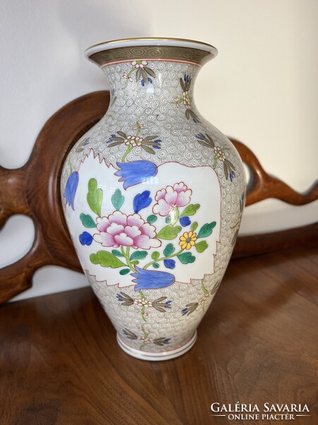 GYÖNYÖRŰ, NAGYMÉRETŰ HERENDI CUBASH MINTÁS PORCELÁN VÁZA