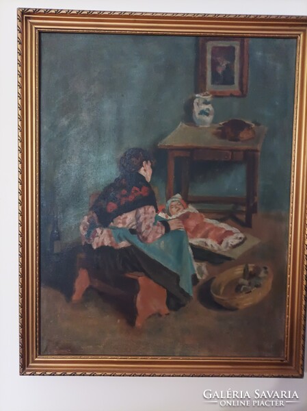 Anya gyermekével 70x55 olaj festmény