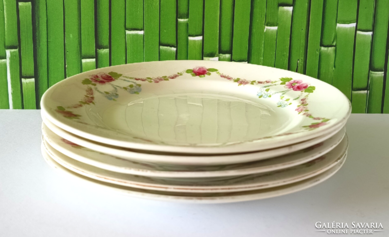 5 DB GYÖNYÖRŰ RÉGI RÓZSÁS GIRLANDOS ANGOL PORCELÁN SÜTIS TÁNYÉR