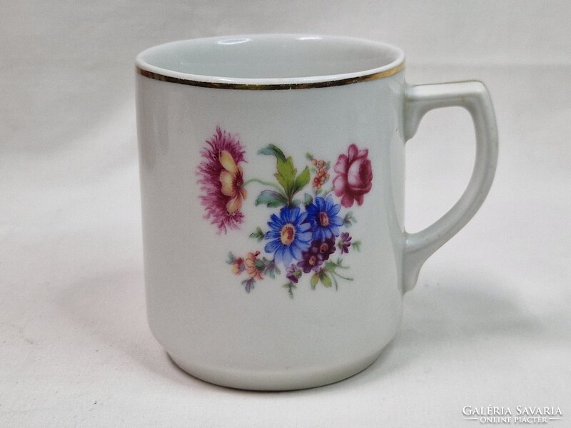 Régi Drasche virágmintás jelzett szépen aranyozott porcelán bögre hibátlan állapotban 9 cm. magas