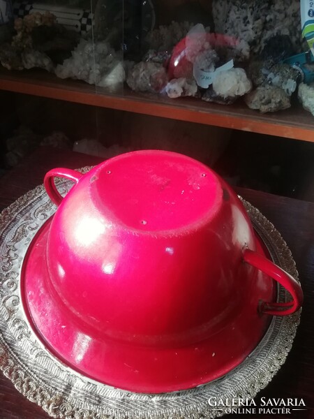 Bonyhádi zománc tál, piros