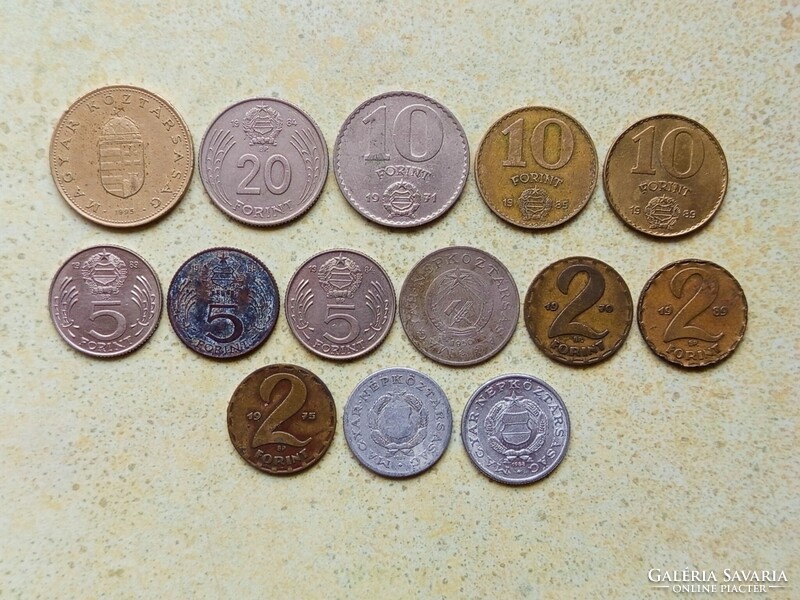 Magyarország 14 db Különböző Érme 1,2,5,10,20,100 Forint 1950-1995