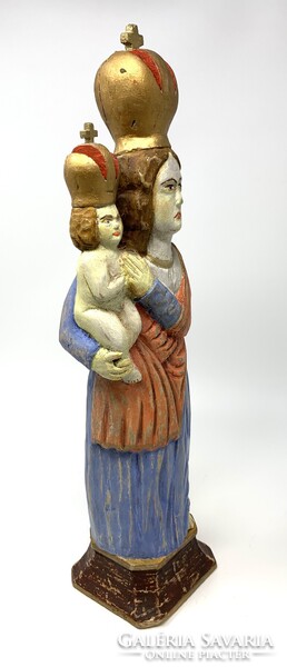 Antik Szűz Mária a kis Jézussal-  fából készült szobor 1900-as évek eleje (44cm) RZ