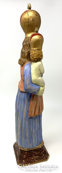 Antik Szűz Mária a kis Jézussal-  fából készült szobor 1900-as évek eleje (44cm) RZ