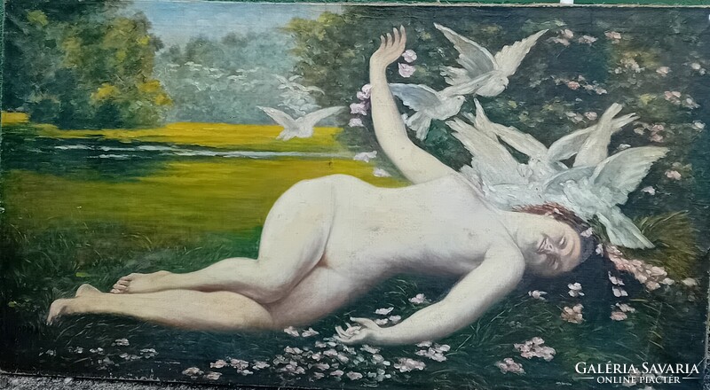 Thorma jelzéssel : Fekvő női akt galambokkal , nagy méretű