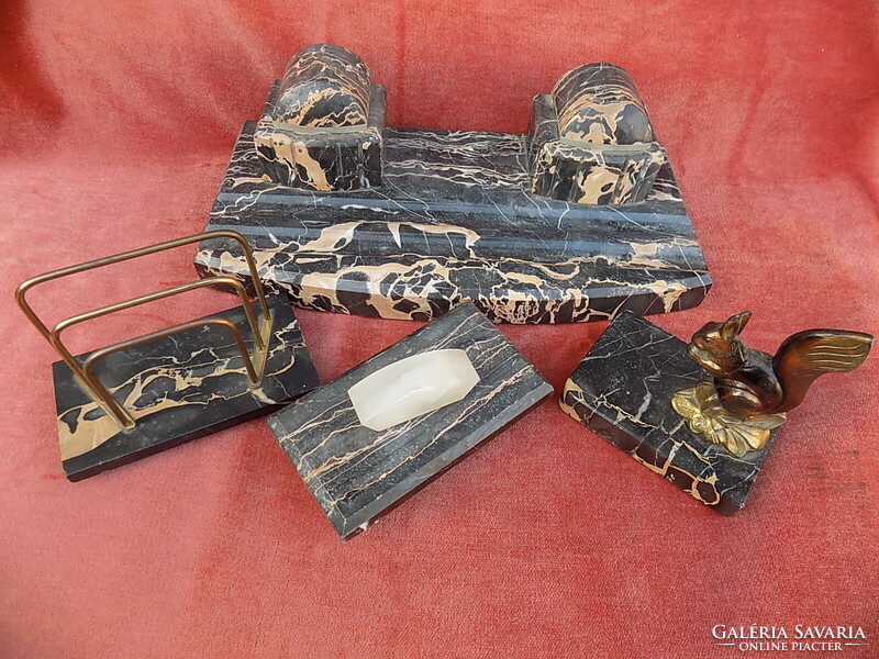 Art deco márvány íróasztal dekoráció. Szép, különleges anyagú, komplett.