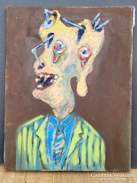 Expresszív olajfestmény – groteszk férfiportré, vászon (45×35 cm)