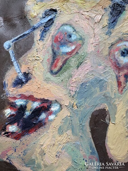Expresszív olajfestmény – groteszk férfiportré, vászon (45×35 cm)