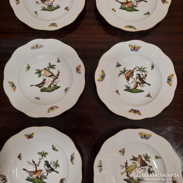 6 db Herendi Rothschild mintás porcelán süteményes tányér készlet
