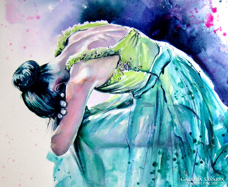 Resting ballerina II -  watercolor painting - Pihenő balerina II -  akvarell festmény