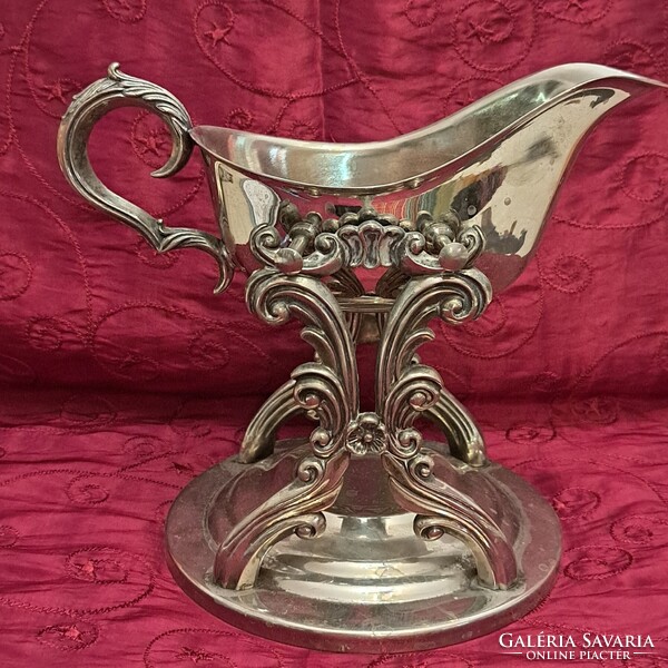 Ezüstözött állványos szószos tál, ritka szoszié (M6016)