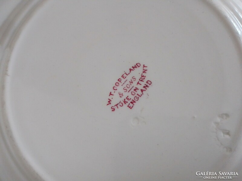 Antik régi angol fajansz kerámia tányér Copeland kínai keleti Kew minta bordó fehér 1890 19,5 cm