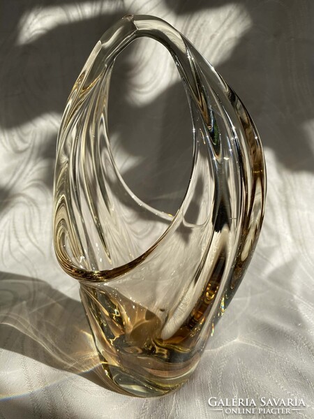 CSODÁS MILOSLAV KLINGER MŰVÉSZÜVEG KOSÁR TÁL ASZTALKÖZÉP ('60-as évek)