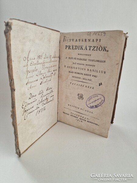 1808. P. ALEXOVICS BASILIUS: Vasárnapi prédikátziók - Tavaszi rész. Posony