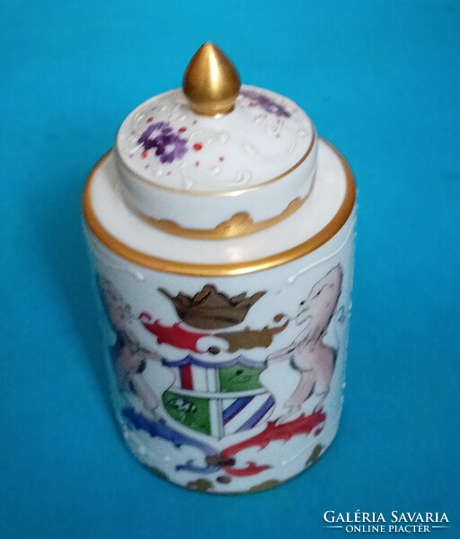 Limoges-i porcelàn teás edény , teatartó doboz , címeres mintával , kézzel festett