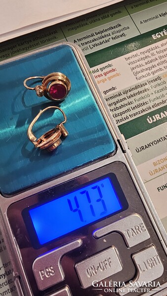 Antik 14.kr. arany pirosköves fülbevaló