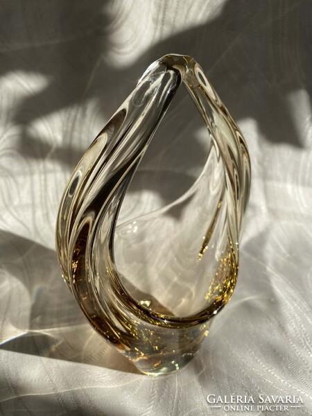 CSODÁS MILOSLAV KLINGER MŰVÉSZÜVEG KOSÁR TÁL ASZTALKÖZÉP ('60-as évek)