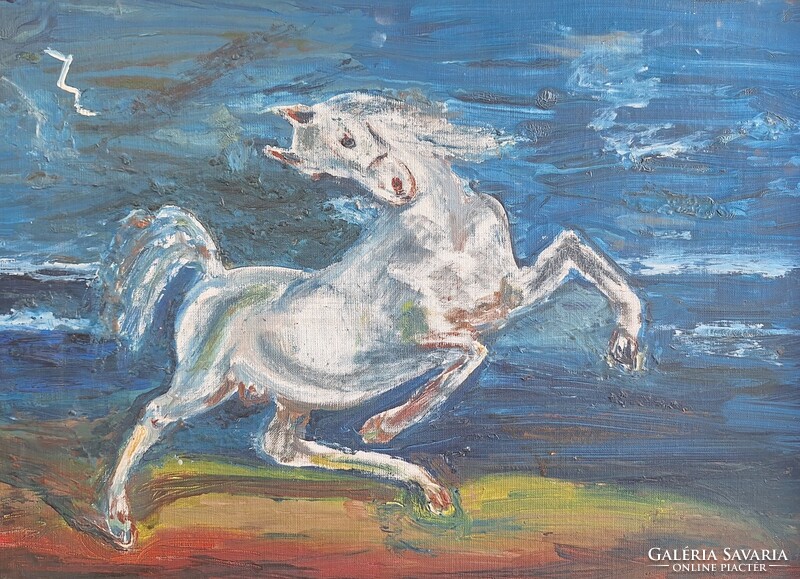 Delacroix után: Villámlástól megriadt ló (olajfestmény) francia romantikus festészet, másolat