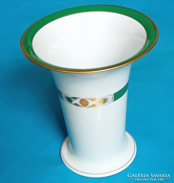 Herendi  váza zöld szalaggal , ORV mintával 18 cm magas