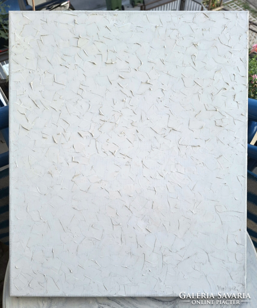 AKCIÓ! Fehér absztrakt olajfestmény - modern enteriőrbe kiváló! Varga - monokróm, kortárs