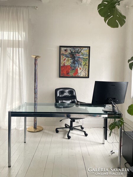 Vintage Svájci USM Haller üvegasztal