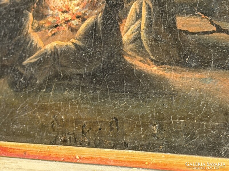 Jankó János: Tábortűz a holdfényben (Eredeti olajfestmény) Zsánerkép