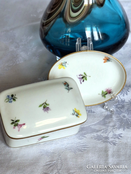 Herendi Milles Fleurs doboz, ékszertartó szett