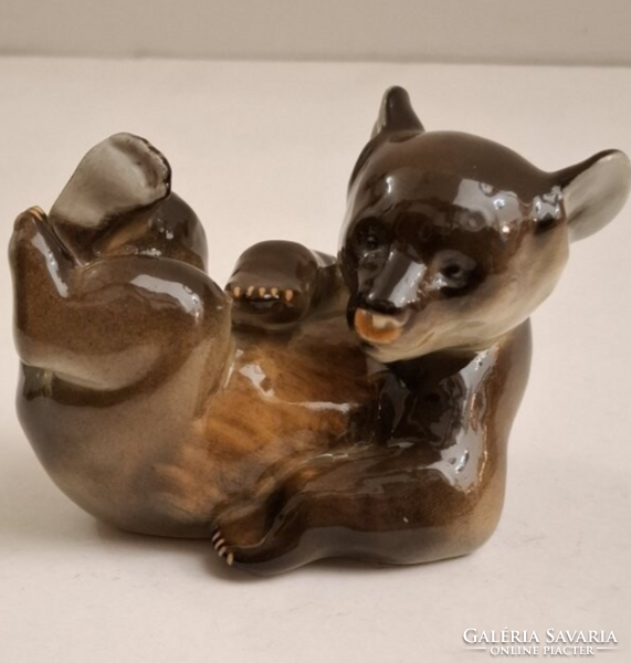 Lomonosov medve figura, orosz porcelán ritkaság, jelzett, kifejezetten szép festéssel, HIBÁTLAN