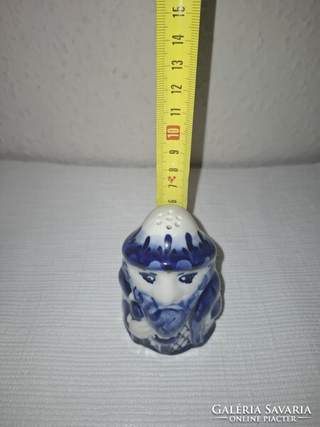 Ritka orosz GZHEL népi kézműves  só/borstartó szett, kék-fehér matrjoska babák szép állapotban eladó