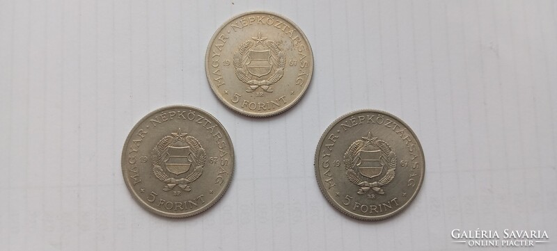 3 db 1967-es Kossuth 5 Forint, (2.)