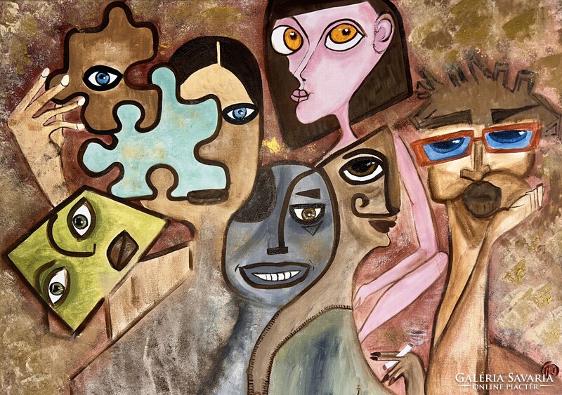 Forray Nóry Pletykás társaság 26’2’ kortárs modern eredeti nagy pasztell színes absztrakt festmény