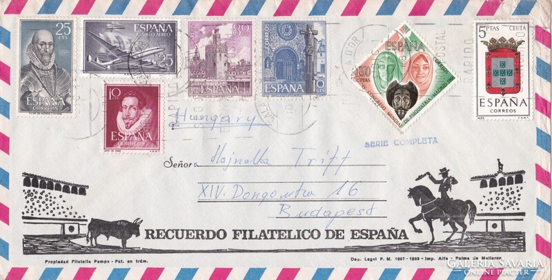 Spanyolország Magyarország Gyönyörű Futatott Légipostai Emlék Boríték 1966