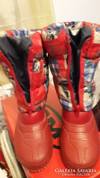 Caribu piros mintás szőrme béléses cipzáros hótaposó csizma 35-36