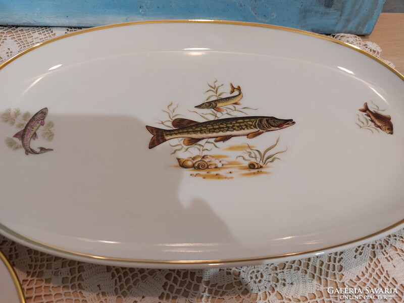 Bavaria, gyönyörű halas porcelán készlet, tányérok, tálak, hal horgászoknak, horgász