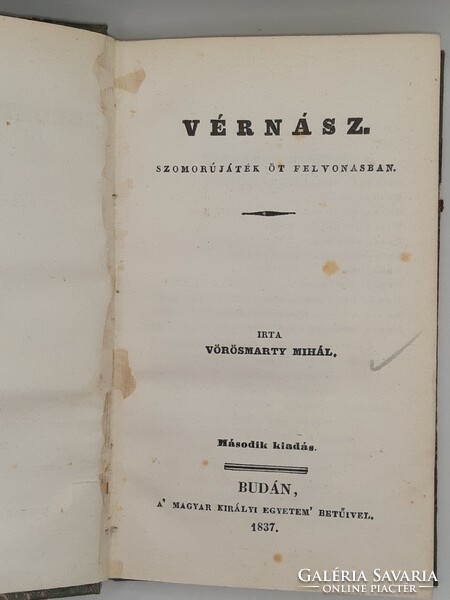 1837 Vörösmarty Mihály: Vérnász - Drámaíró óriásunk első sikere! - Nagyon szép példány!