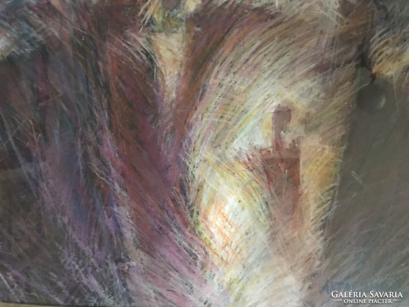 Antal Imre csángó magyar festő "Csángó asszonyok", vegyes technika, Felsőlok, Erdély