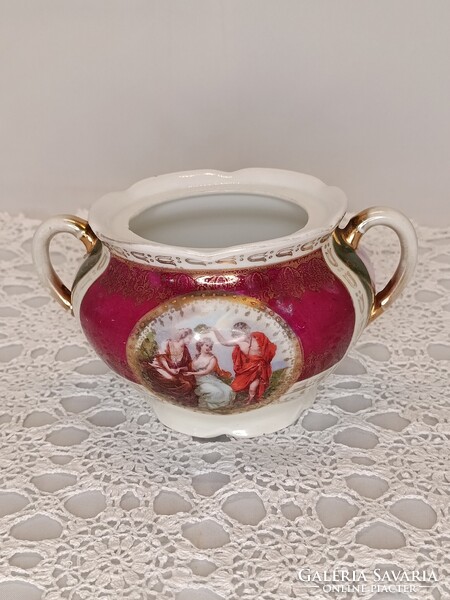 Cseh Altwien zsánerjelenetes porcelán CUKORTARTÓ