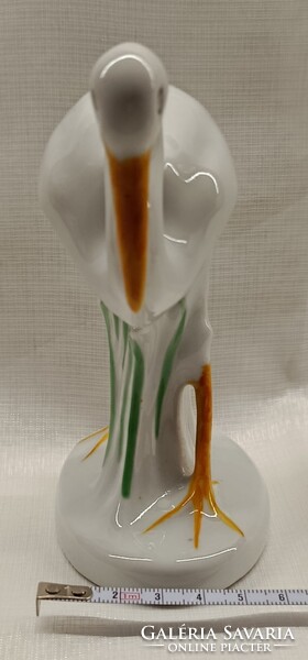 Kézzel festett retro porcelánfigura - fehér gólya
