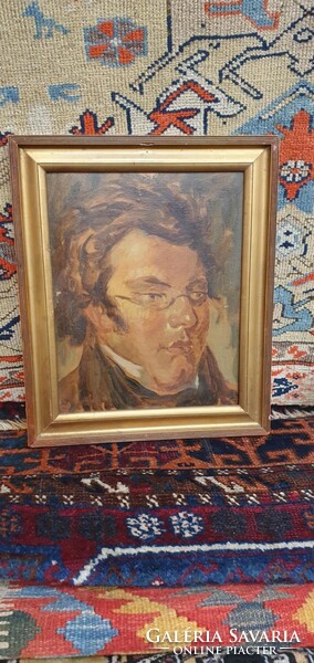 Az osztrák zeneszerzőt, Franz Schubert-et ábrázoló festmény. Vaszary 1895 felirattal a hátoldalán.