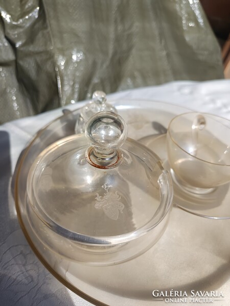 Nemesi címeres, 1 személyes üveg kávézó szett. 1915-20