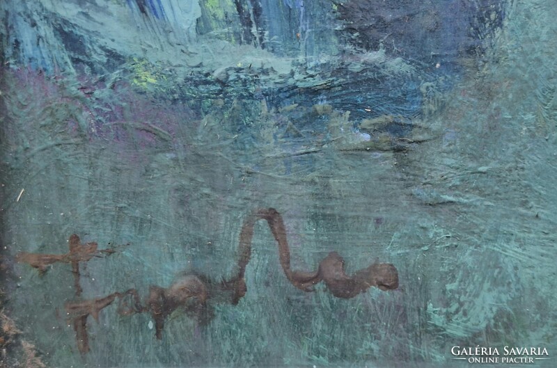 Farkas Lídia (1910-1985) Táj... Olaj/farost,  60x80cm,  plusz keret!  Képcsarnok vállalat címke!