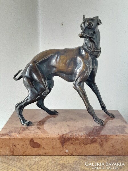 Fülöp Tibor bronz agár szobor-limitált sorozat 30/99,márvány talapzaton, art deco stílus!