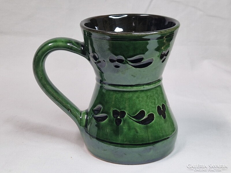 Jelzett Mezőtúri mázas kerámia korsó hibátlan állapotban 12 cm. magas