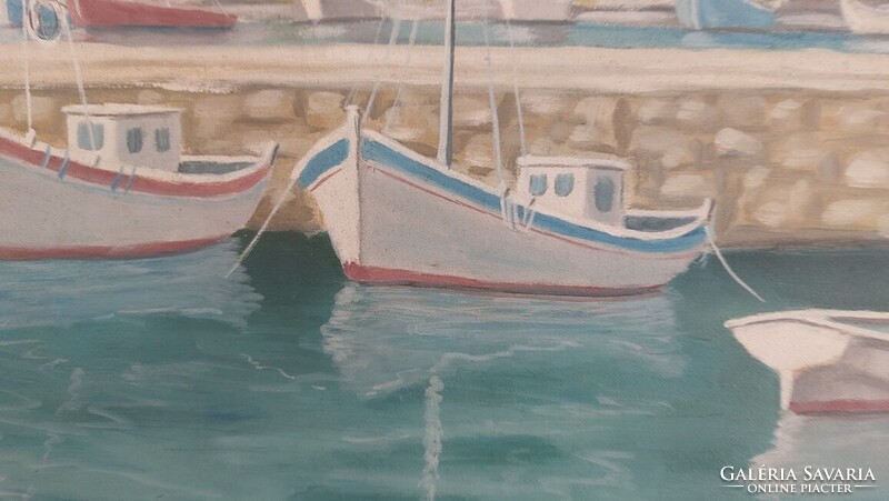 Posta József szép kikötő festménye  73x52 cm kerettel