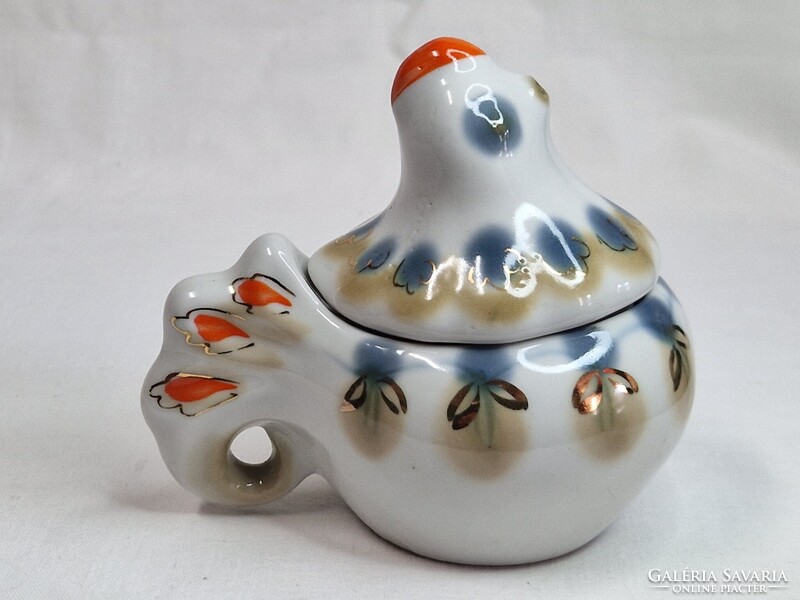 Régi jelzett szovjet porcelán kakast mintázó só- vagy fűszertartó hibátlan állapotban 9 cm magas