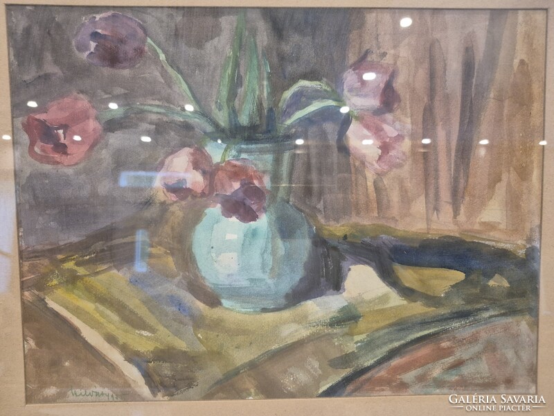 Szilvásy Margit Aquarell virág csendélet