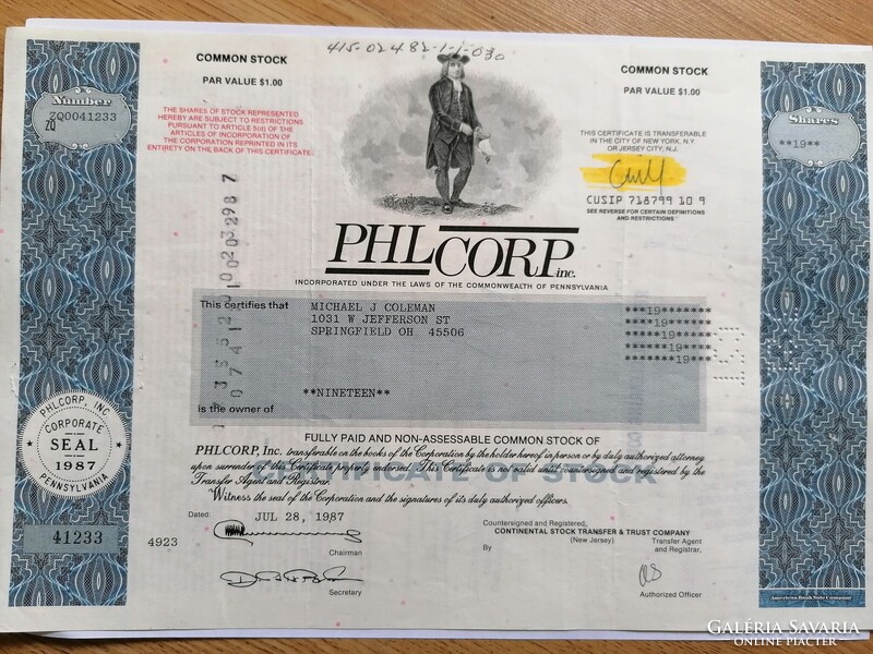 PHL CORP INC. Kötvény