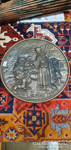 Gulyások. Fali dísz. Bronz vagy réz? 28 cm átmérőjű.