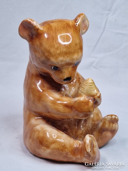 Bodrogkeresztúri nagyméretű kézzel festett kerámia maci figura hibátlan állapotban 16 cm. magas