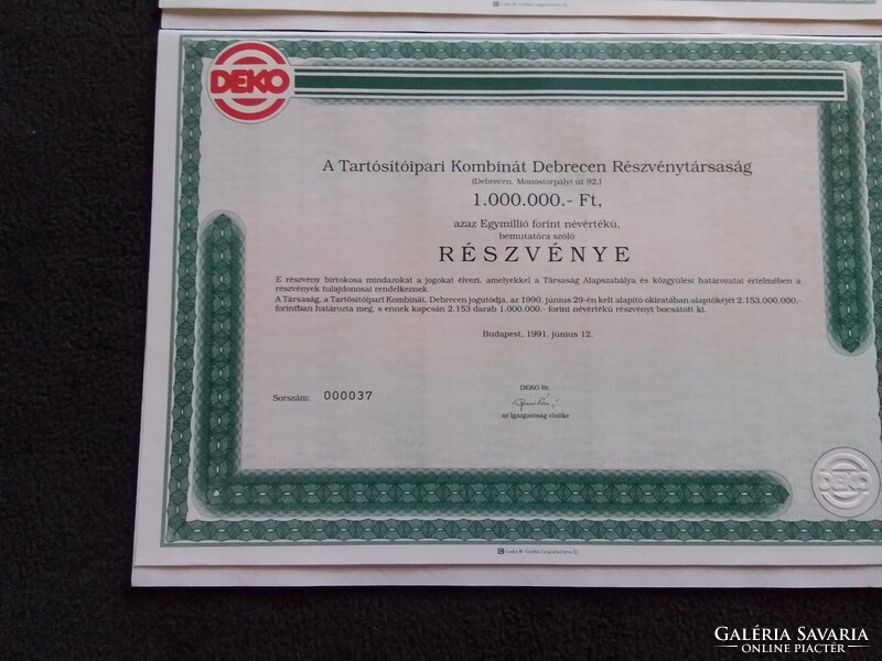 GYÜJTŐI RITKASÁG! 4DB ALACSONY SOROZATU NYOMDATISZTA 1000000 FORINT NÉVÉRTÉKŰ DEKO RÉSZVÉNY EGYBEN